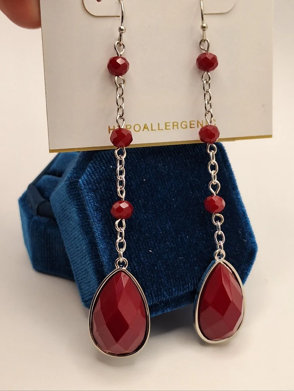Mixit Color Red Faceted Teardrop Long Dangle Earrings Hypoallergenic NWT